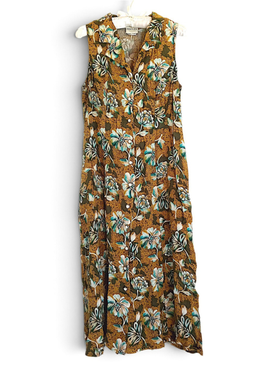 Bentley Dresses & Skirts - Vintage Bentley Mustard Floral button down Midi Dress 90s grunge boho earthy LG